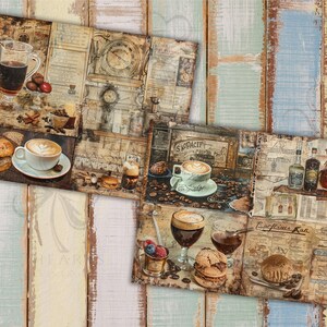 Barista and Coffee junk journal pages, bar, Vintage, scrapbook paper, vintage bar, weathered images, collage, digital ephemera, old shop