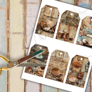 Barista and Coffee junk journal pages, bar, Vintage, scrapbook paper, vintage bar, weathered images, collage, digital ephemera, old shop, coffee tags