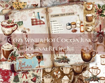 Winter Hot Cocoa Recipe Junk Journal Kit: Vintage Ephemera (Digital Download)