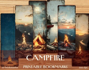 Camping Lesezeichen JPG zum Ausdrucken - Gemütliches Bonfeuer und Lagerfeuer Abend Lesezeichen für Lese Geschenke & Journaling