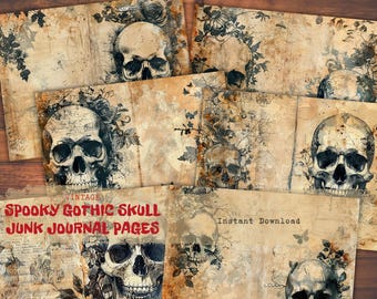 Spooky Gothic Skull Junk Journal Pages Instant Download Digital Scrapbook Paper Kit Gothic Collage Sheet Vintage Horror Halloween Background