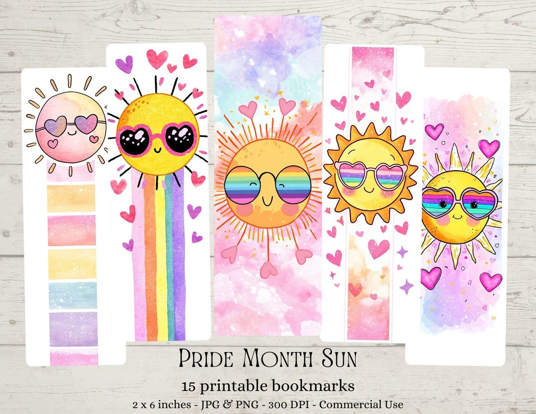 Sun Ranbow Bookmark 15 Pride Month Sun Printable Bookmarks: Watercolor Bookmarks, Queer ...
