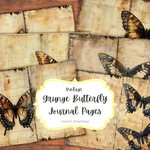 Vintage Butterfly Junk Journal Pages: Printable Collage Kit (PDF, JPG)