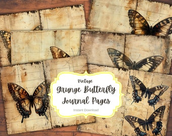 Vintage Butterfly Junk Journal Pages: Printable Collage Kit (PDF, JPG)