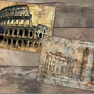 Vintage Grunge Distress Aged Rome Italy Junk Journal Printable Papers, Vintage Junk Journal Pages, Scrapbooking Papers, Collage Sheets, Old Shabby Scrap Papers