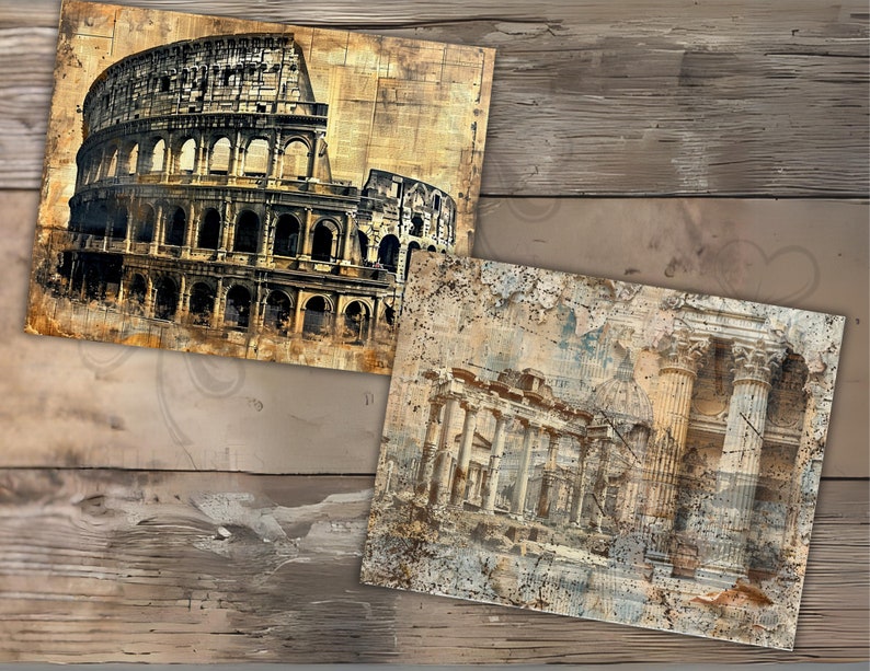 Vintage Grunge Distress Aged Rome Italy Junk Journal Printable Papers, Vintage Junk Journal Pages, Scrapbooking Papers, Collage Sheets, Old Shabby Scrap Papers
