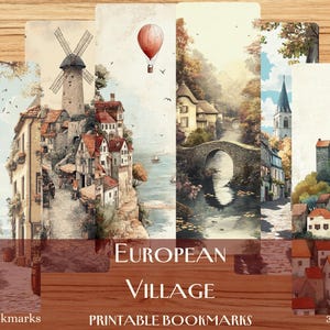 10 signets imprimables Village européen, ensemble de signets JPG en téléchargement numérique, cadeau pour amoureux des livres, signet rustique, ensemble de signets d'été vintage