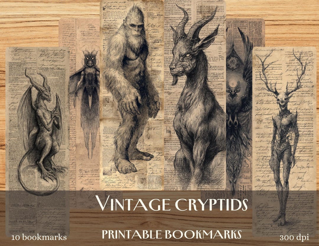 Vintage Cryptid Bookmarks: Spooky Monster Halloween Designs (printable ...
