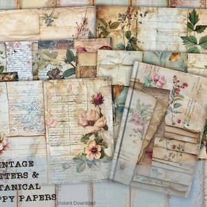 Vintage Botanical Letter Papers: Shabby Chic Junk Journal (Digital Download)
