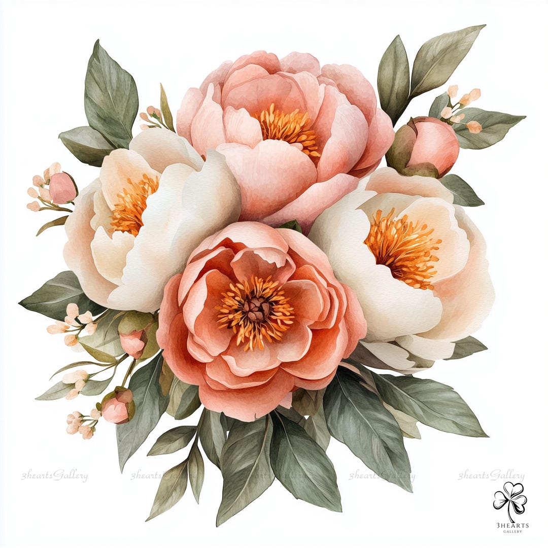 17 Mothers Day Peony Bouquet Clipart – Watercolor Mothers Day Objects ...
