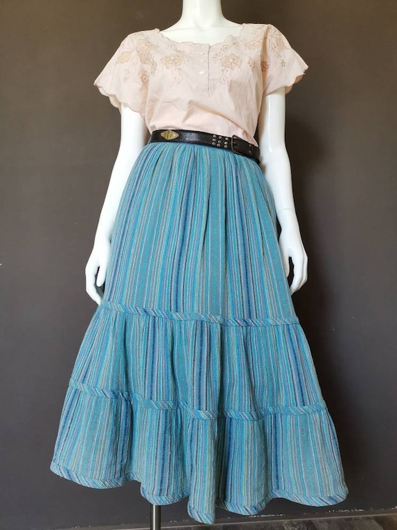 70s Lucie Linden blue linen prairie style skirt