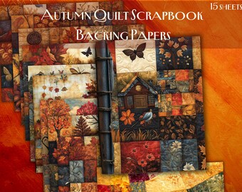 Herbst Quilt gemütlich, wunderlich Patchwork Scrapbook Trägerpapiere, Junk Journal, Seiten, verwittert, Vintage, Collage, bedruckbar, Herbst Hintergrund