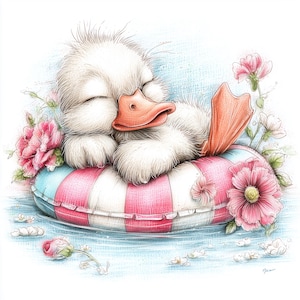 31 Whimsical Farm Animals in Floaties Clipart – Cute Beach Pool Art Illustrations, Summer Baby Animals, Kids Clipart, Digital Download