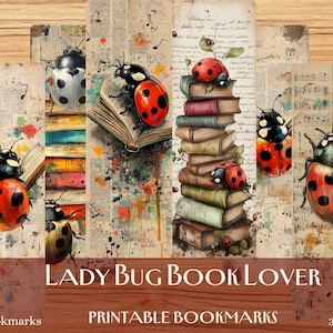 Segnalibri stampabili Lady Bug Book Lover / Sublimazione con tecniche miste / Sublimazione PNG / Regalo per gli amanti dei libri / Diario estivo / Immagini per album