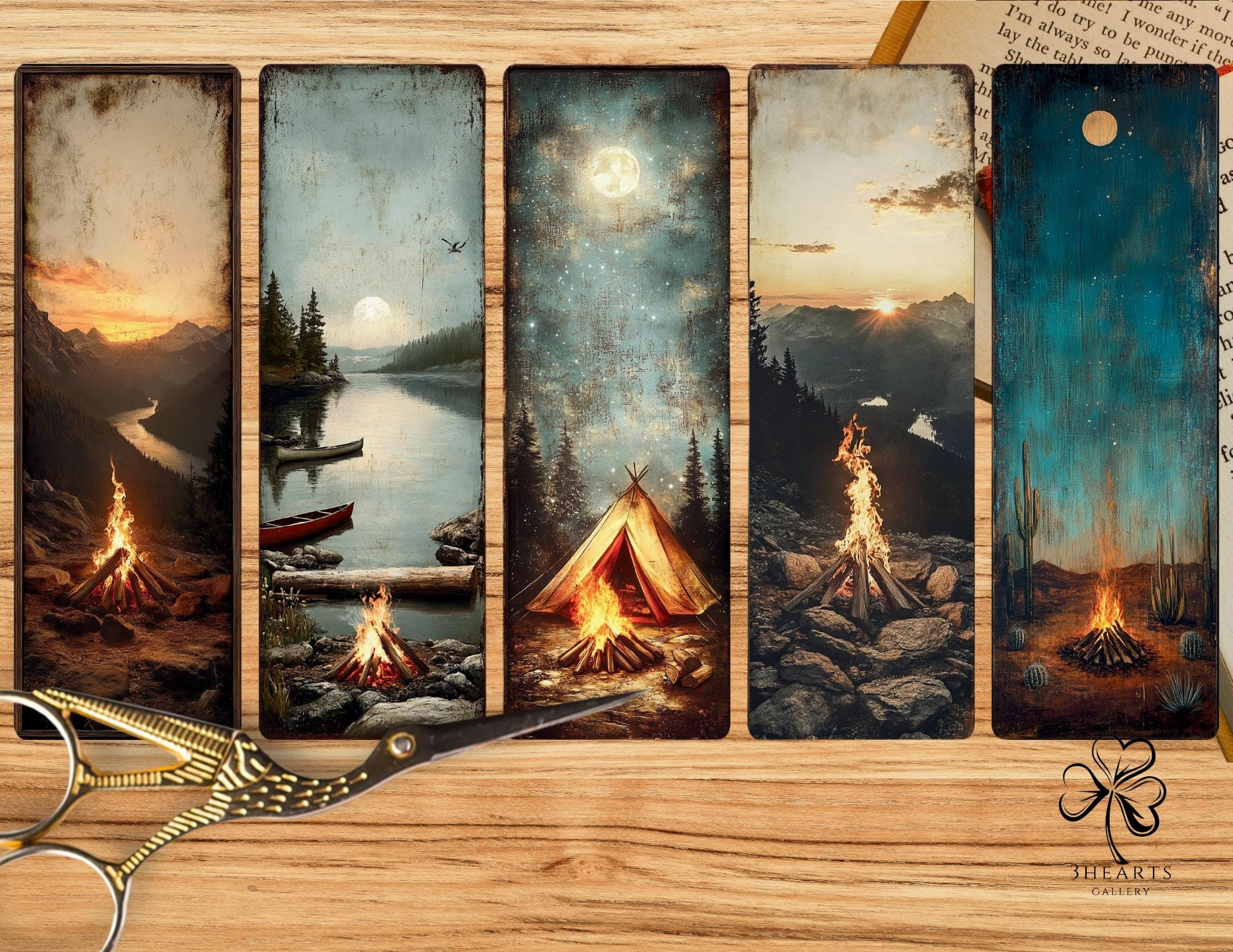 Summer Camping Printable Bookmarks, 10 JPG Campfire Evenings Bookmark ...