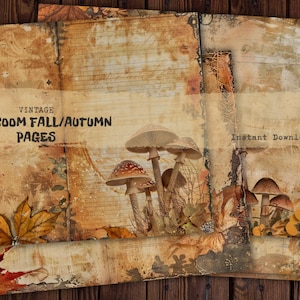 Herbst Pilz Junk Journal Seiten, Digitales Scrapbook Papier Kit, leere Basic Papiere, gemütliches Collage Sheet, Vintage Ephemera, Herbst Ernte