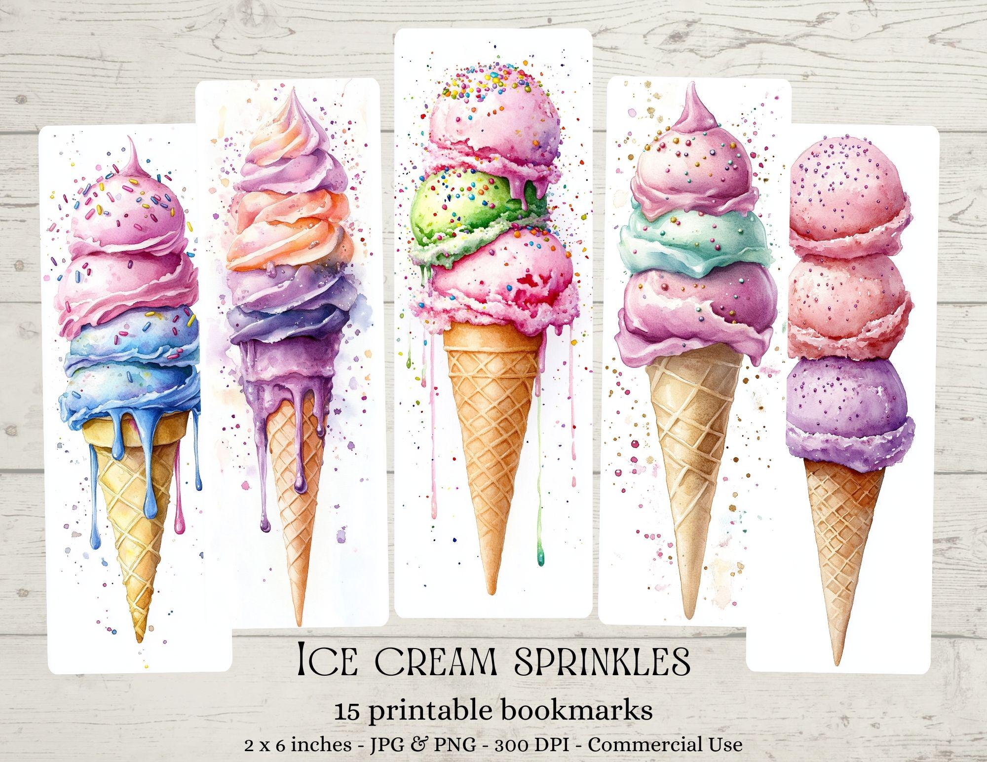 Springles Bookmark Watercolor Ice Cream Sprinkles Bookmarks : Summer Season Watercolor ...