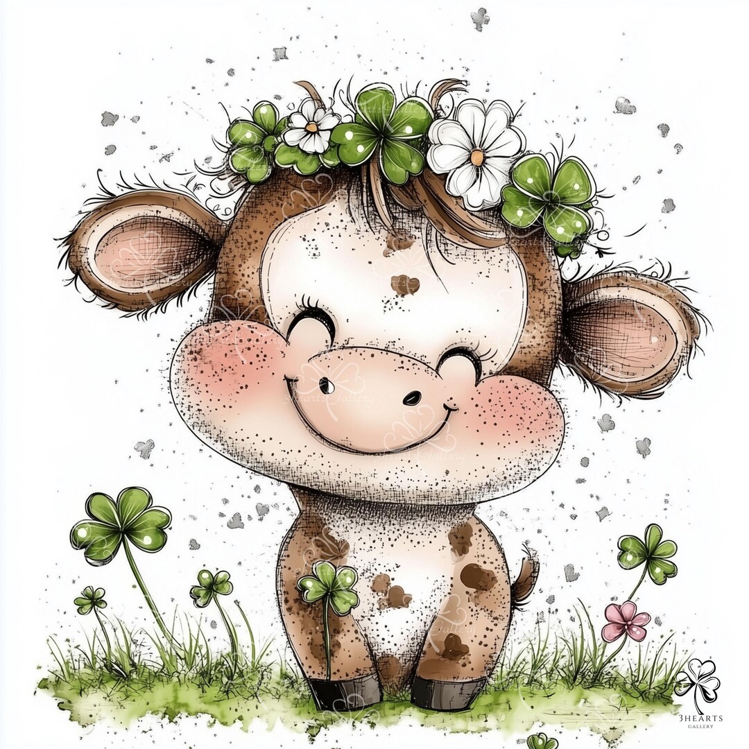 Whimsy Patrick 19 Whimsical St. Patrick’s Day Cow Clipart – Cute Lucky Irish Farm Cow ...