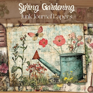 Frühling Garten Junk Journal Papiere, beunruhigt bedruckbares digitales Papier, Scrapbook Papier, Hintergrundbilder, Shabby, Scrappy Papiere, Natur