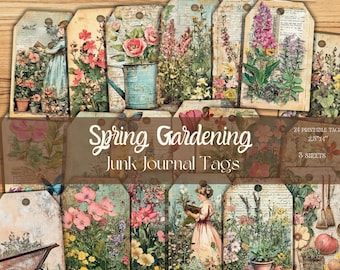 Vintage Spring Gardening Tags: Floral Junk Journal Ephemera (Digital Download)