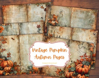 Blank Lined Journal Pages, Junk Journal Basic Papers, Printable Shabby Pages, Autumn Pumpkin Junk Journal Pages, Vintage Ephemera, Fall