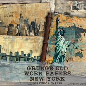 New York Junk Journal carta stampabile, Vintage Grunge America Papers, Vintage Junk Journal Pages, Carta per scrapbooking, Fogli collage, USA