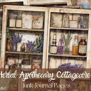 Herbal Apothecary Cottagecore Junk Journal Pages, Páginas de primavera, Kit de papel para scrapbook digital, Imprimível vintage, Colagem de farmácia botânica