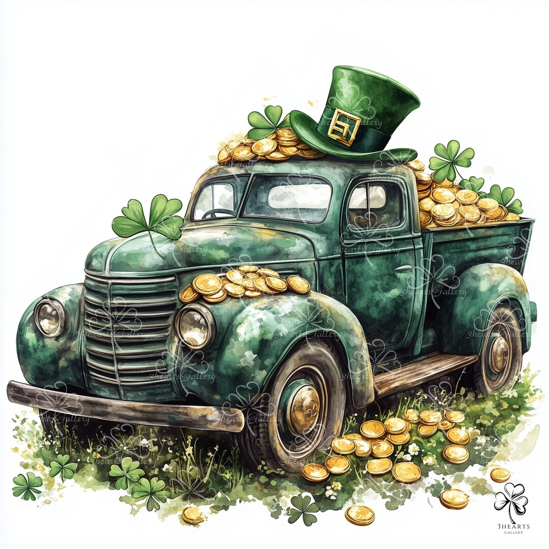 20 St Patrick Day Vintage Pickup Truck Clipart – Watercolor Irish ...