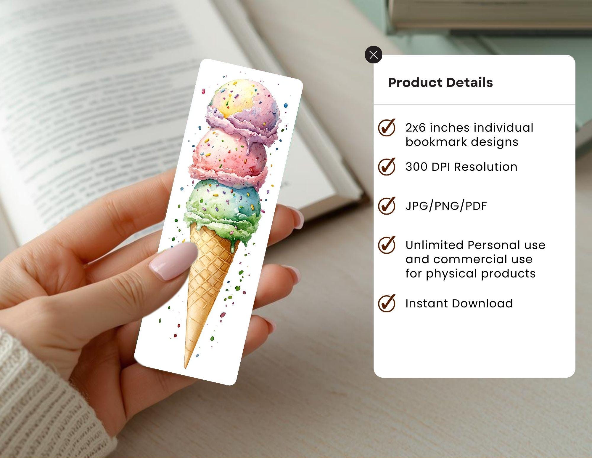Springles Bookmark Watercolor Ice Cream Sprinkles Bookmarks : Summer Season Watercolor ...