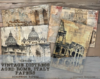 Vintage Rome Italy Scrapbook Paper: Aged Collage Sheets (PDF, JPG)