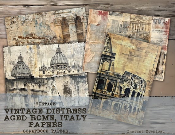 Vintage Rome Italy Scrapbook Paper: Aged Collage Sheets (PDF, JPG)