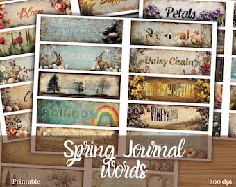Spring Printable Junk Journal Words, Collage Sheet, Digital Journal Words, Spring Ephemera, Scrapbooking, Labels, Tags, Season Journal Words