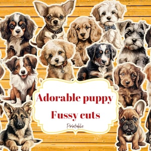 Adorables chiots coupés difficiles, journal indésirable, scrapbooking, fabrication de cartes, éphémères, téléchargement numérique, fabrication d'autocollants, imprimable