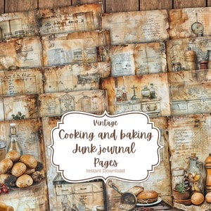 Páginas de diario basura de cocina y repostería, cocina, vintage, papel de álbum de recortes, cocina vintage, imágenes desgastadas, collage, material efímero digital, comida