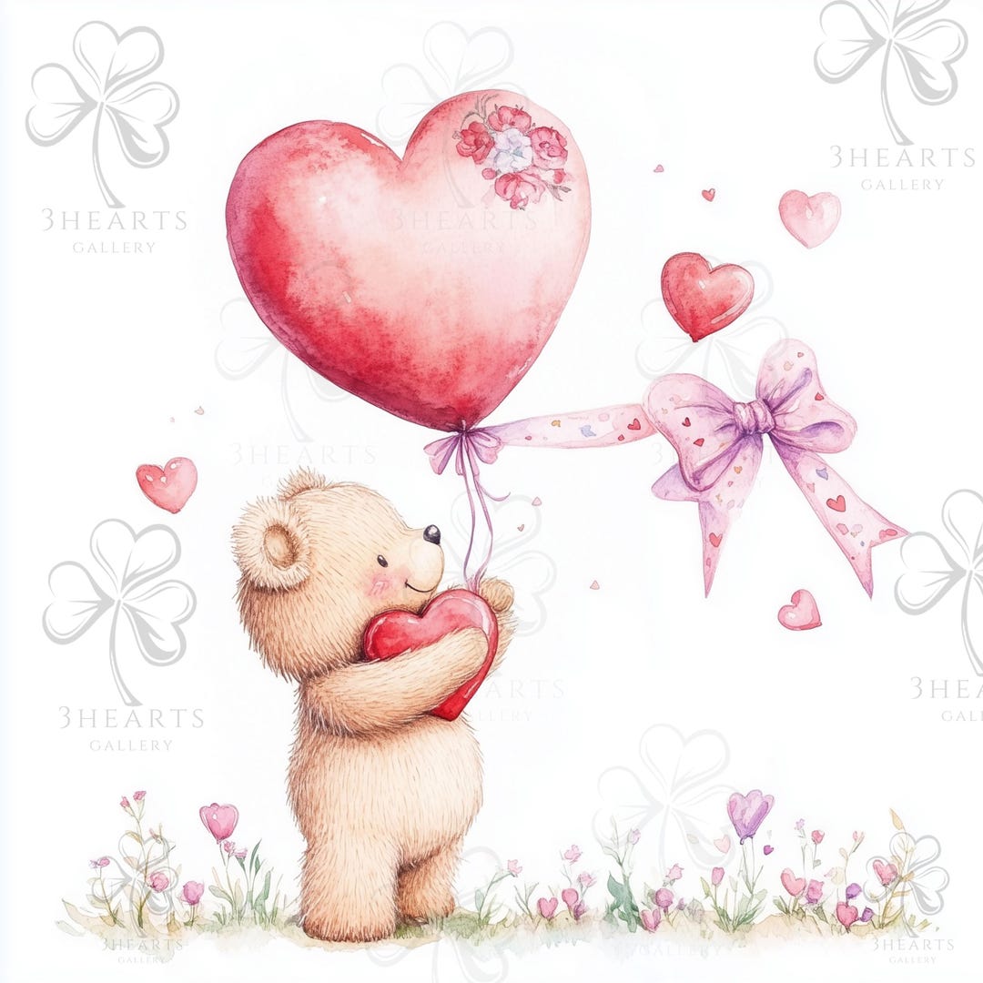 20 Cute Teddy Bear Holding Heart Balloon Clipart, Valentine's Day ...