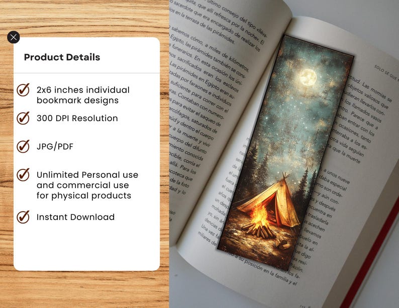Summer Camping Printable Bookmarks, 10 JPG Campfire Evenings Bookmark ...