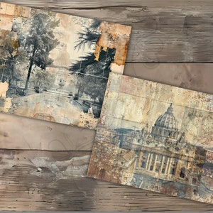Vintage Grunge Distress Aged Rome Italy Junk Journal Printable Papers, Vintage Junk Journal Pages, Scrapbooking Papers, Collage Sheets, Old Shabby Scrap Papers