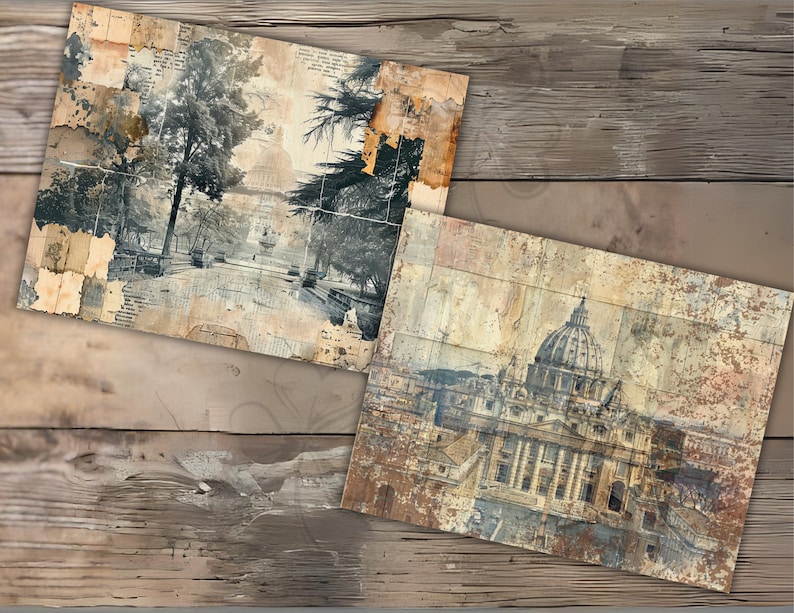 Vintage Grunge Distress Aged Rome Italy Junk Journal Printable Papers, Vintage Junk Journal Pages, Scrapbooking Papers, Collage Sheets, Old Shabby Scrap Papers