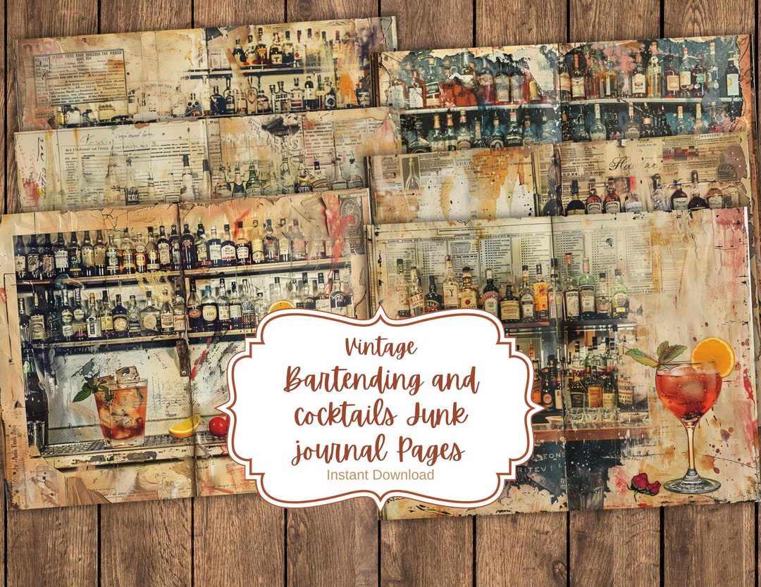 Bartending and Cocktails Junk Journal Pages, Bar, Vintage, Scrapbook ...