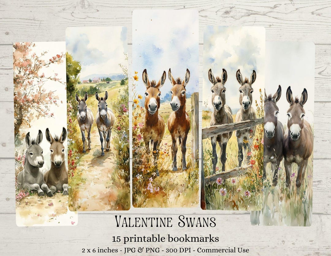Spring Farm Donkeys Printable Bookmarks : Spring Watercolor Animals ...