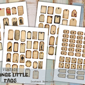 Vintage Grunge Little Layering Tags, Digital Kit, Ephemera junk journal, Digital collage, Assemblage
