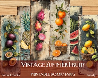 Vintage Summer Fruits Printable Bookmarks: Retro Fruit Designs (Digital Download)