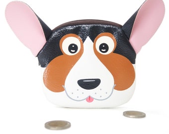 Hand-Painted Welsh Corgi Coin Purse: Synthetic Leather Card Wallet