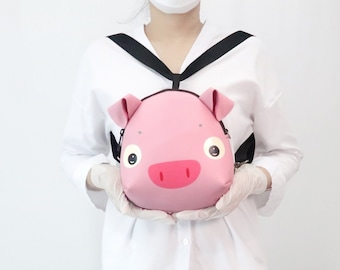 Pig Mini backpack ,Pig crossbody bag,hand painted bag,handmade backpack for animals lovers.