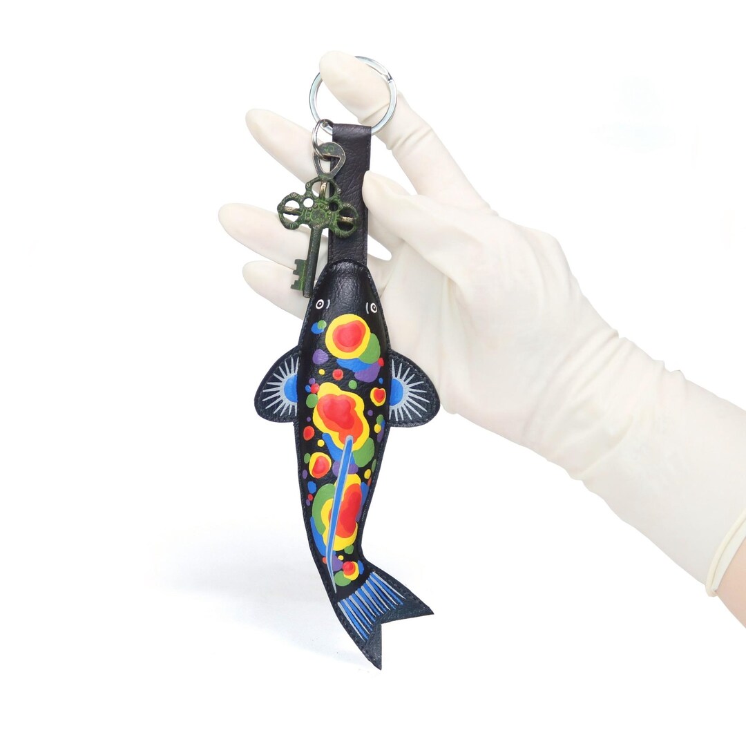 Handmade Koi Fish Keychain, Vegan Leather Bag Charm, Hand-painted ...