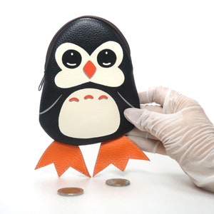 Porte-monnaie Pingouin. Petit sac en cuir synthétique peint à la main, Pochette à glissière, Porte-cartes, Sac portrait d'animal