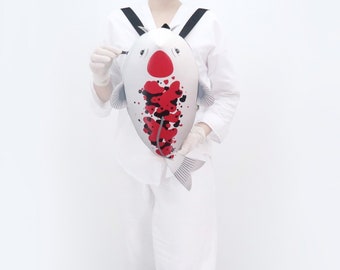 Hand-Painted Koi Fish Backpack: Convertible Crossbody Bag