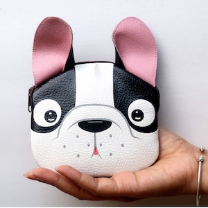 Französische Bulldogge Münze Geldbörse.hand bemalt Tasche kleine Kunstleder, Reißverschluss Beutel, Kartenbrieftasche, Französische Bulldogge, Tier Porträt Tasche