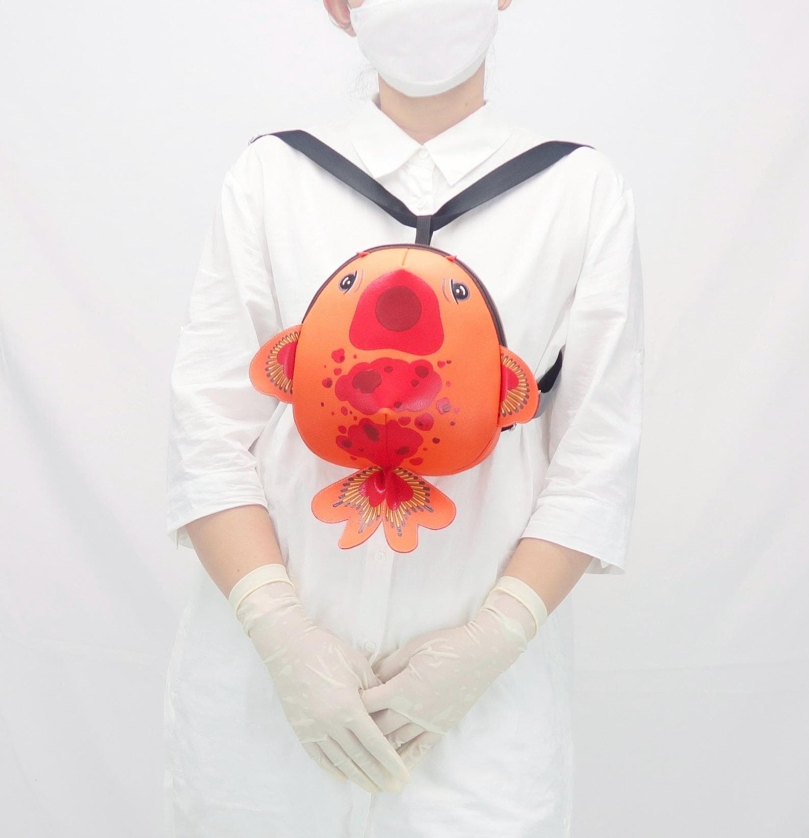 Goldfish Mini Backpack: Hand-painted Vegan Leather Crossbody 