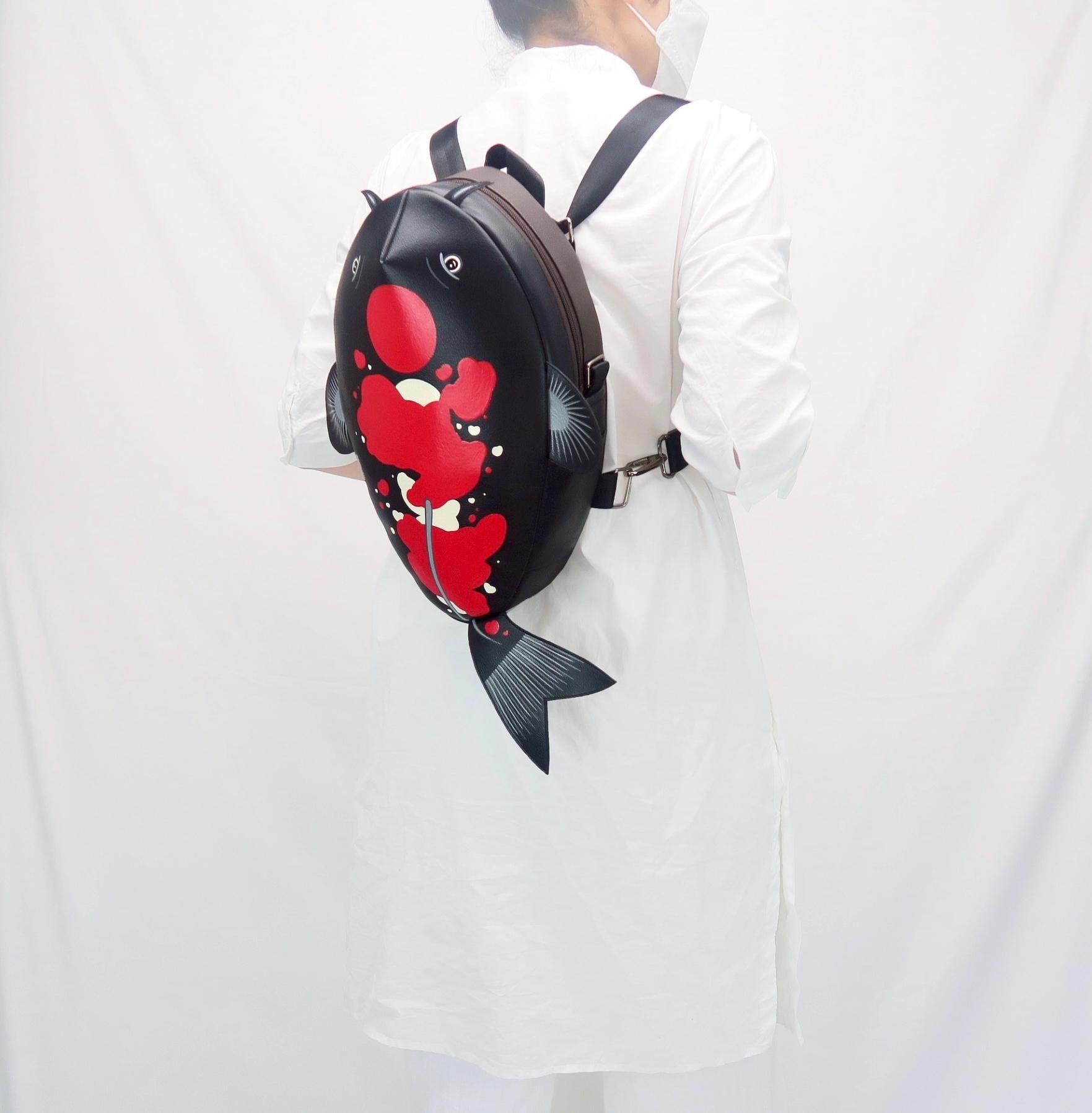 Hand-painted Koi Fish Backpack: Unique Synthetic Leather Crossbody